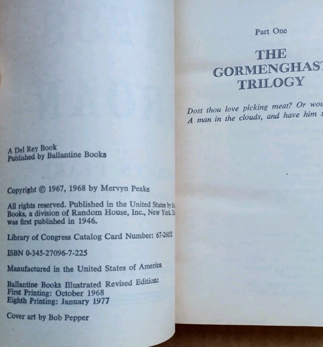 Mervyn Peake, GORMENGHAST TRILOGY 3 Vol Del Rey-Ballantine Mass Paperbacks 1970s
