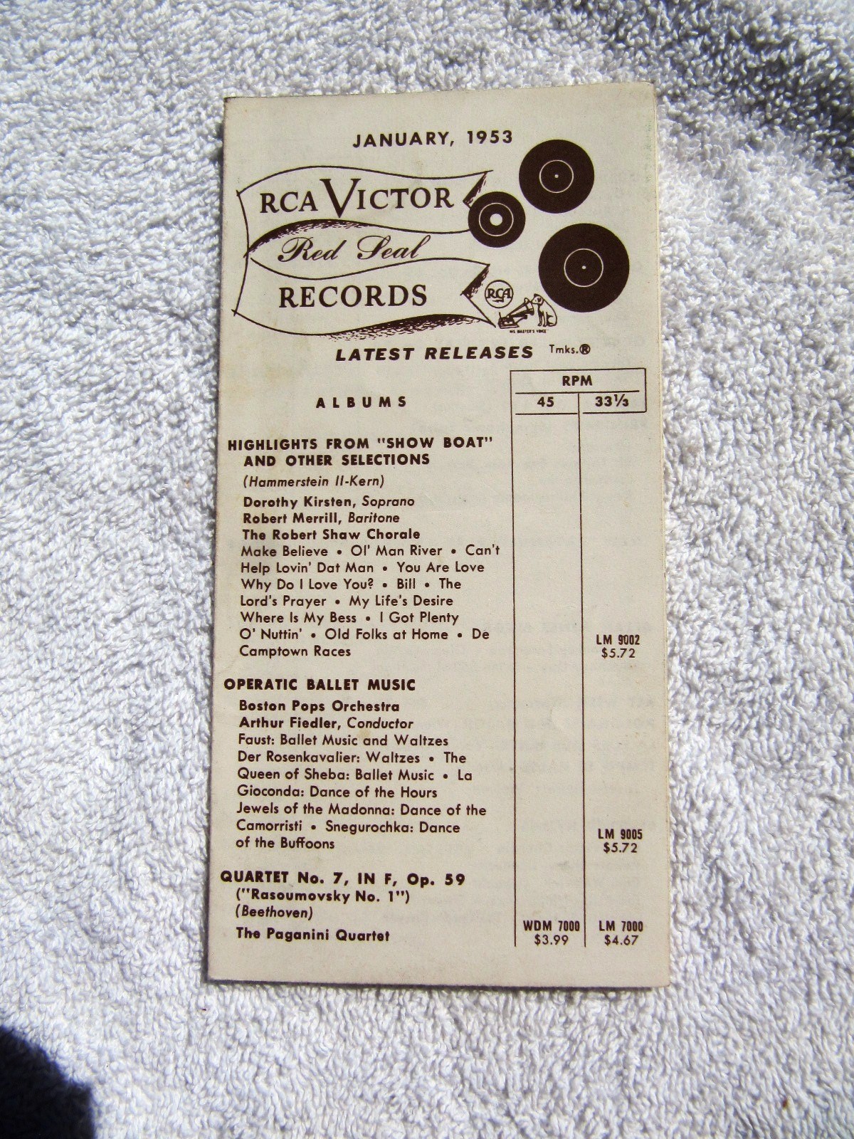 January 1953 RCA VICTOR Red Seal Records Supplement RECORD CATALOG LP 33 45 78