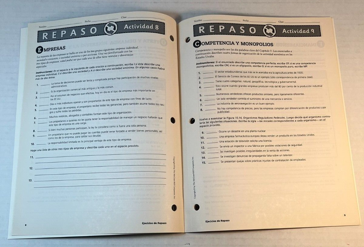 Glencoe Economics Today and Tomorrow Spanish Reteaching Activities 0078224403