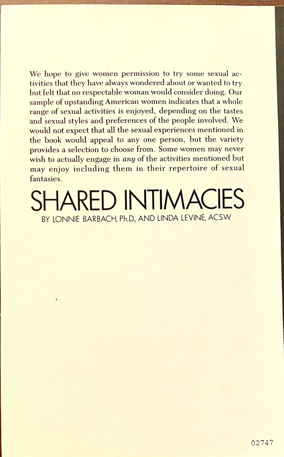 Shared Intimacies by Lonnie Barbach Linda Levine HCDJ Women’s Sexual Experiences