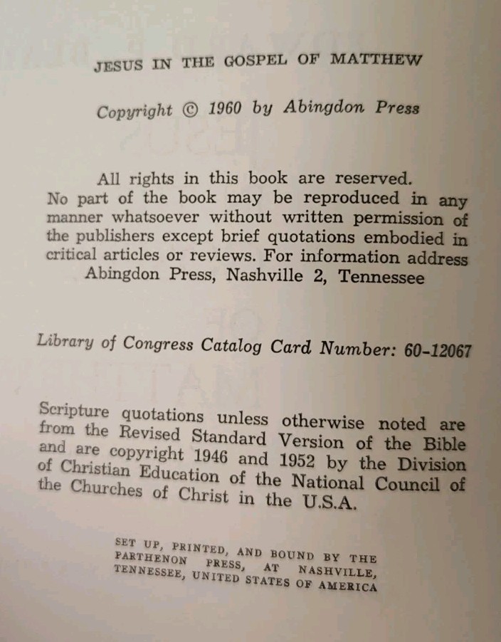 Jesus In The Gospel Of Matthew Book Edward P Blair Vintage Christian Religious