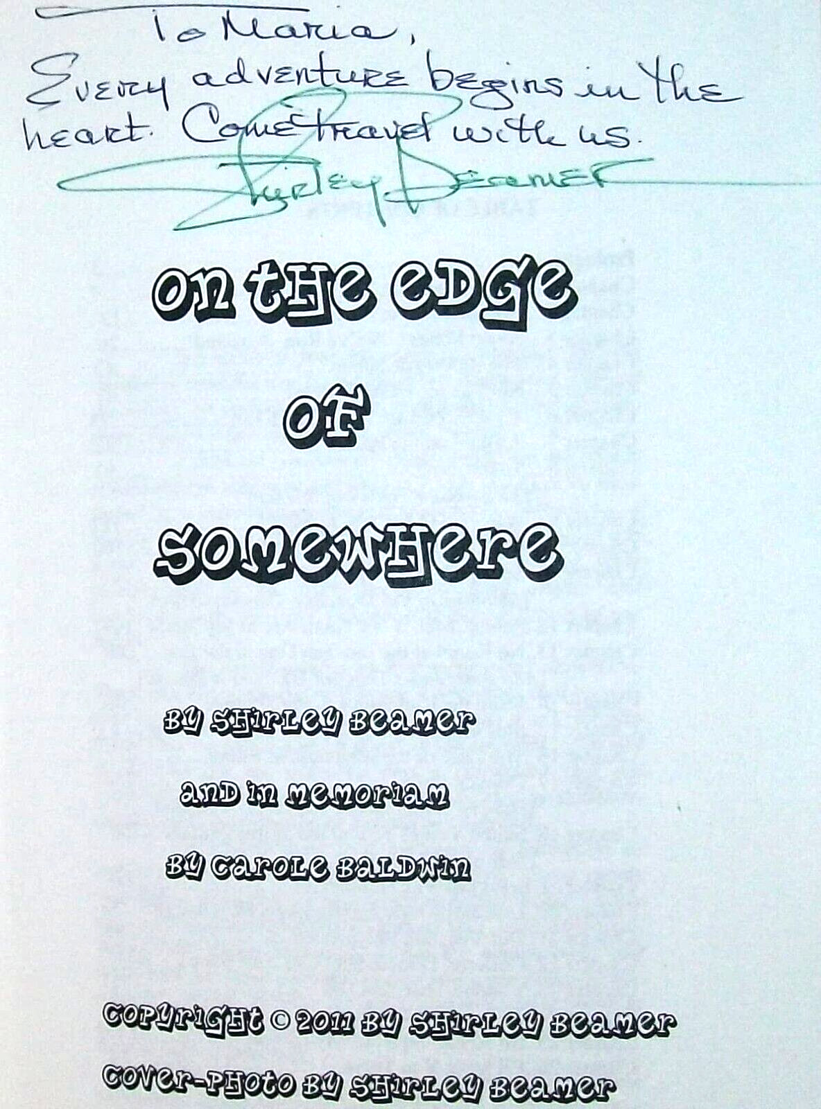 On The Edge of Somewhere – Inscribed by the Author 2011