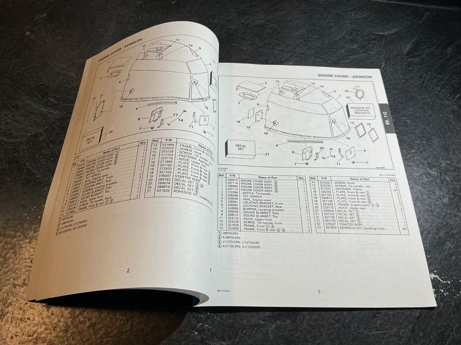 1994 Johnson & Evinrude 88 & 112 HP Outboard Parts Catalog 2 Stroke V4
