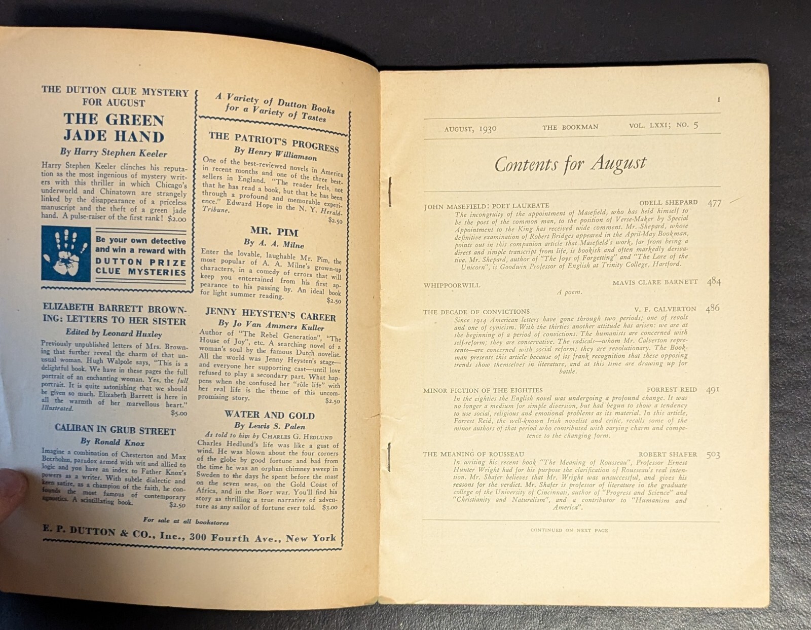 The Bookman Literacy Magazine Lot of 8 – 1921, 1923, 1926, 1928, 1930