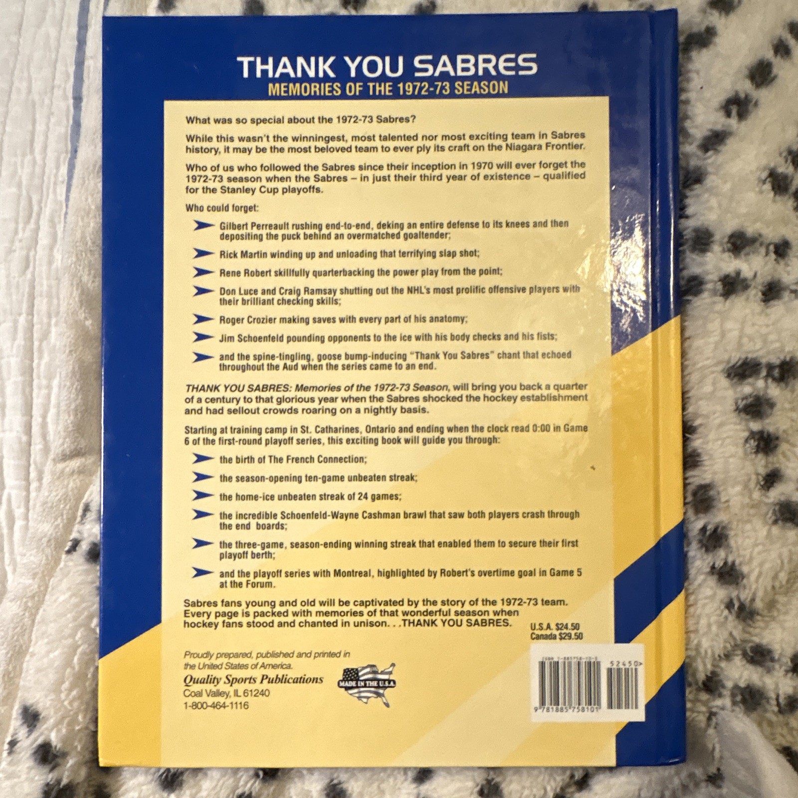 Thank You Sabres: Memories of the 1972-73 Season by Sal Maiorana, Hardcover