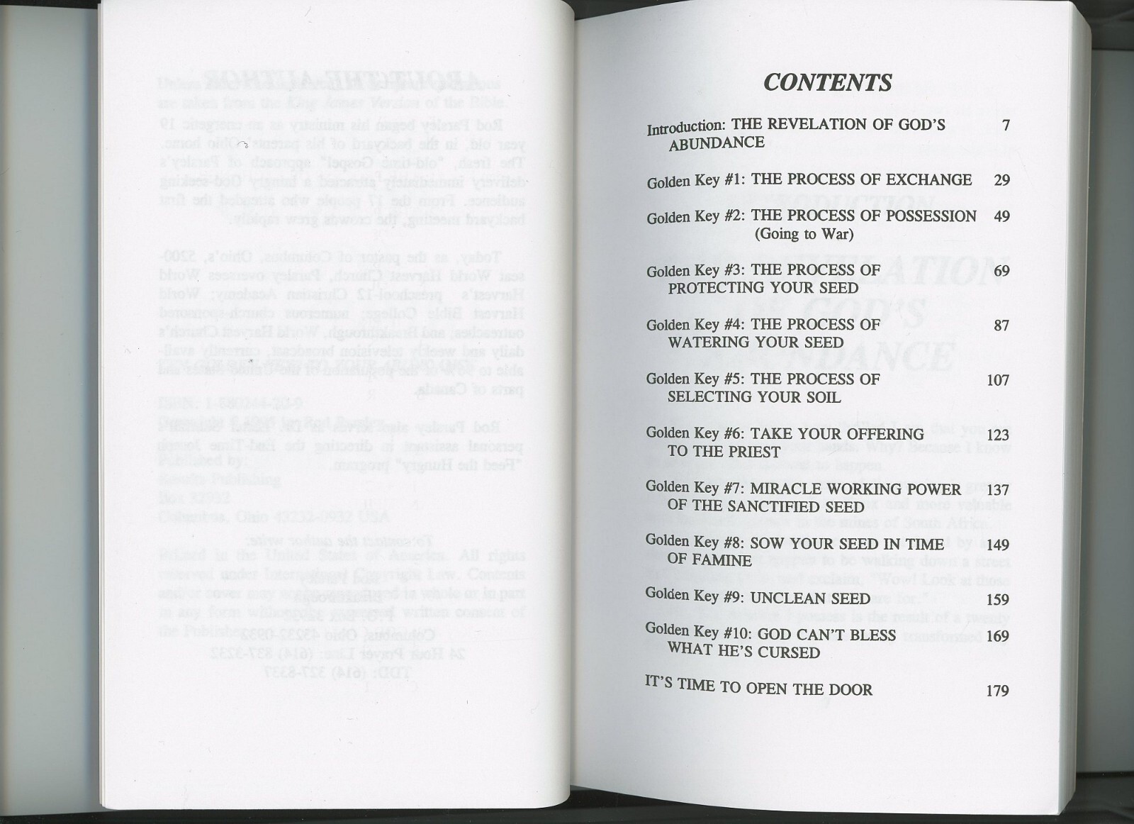 Ten Golden Keys to your Abundance Paperback Book Rod Parsley 190 Pages 8 3/8″
