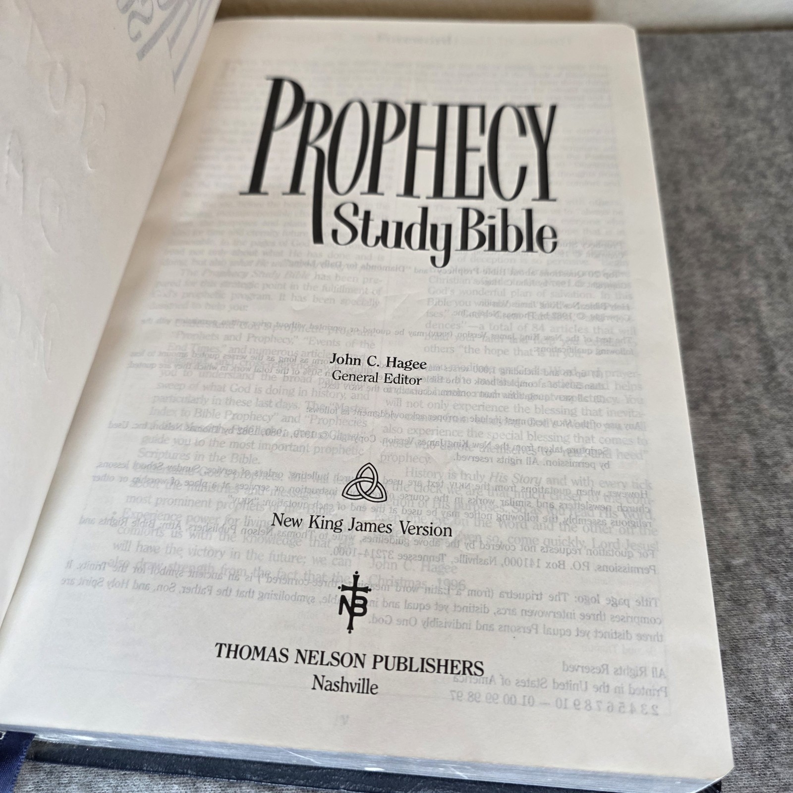 PROPHECY STUDY BIBLE NKJV NELSON 1465B GENUINE BONDED LEATHER JOHN HAGEE
