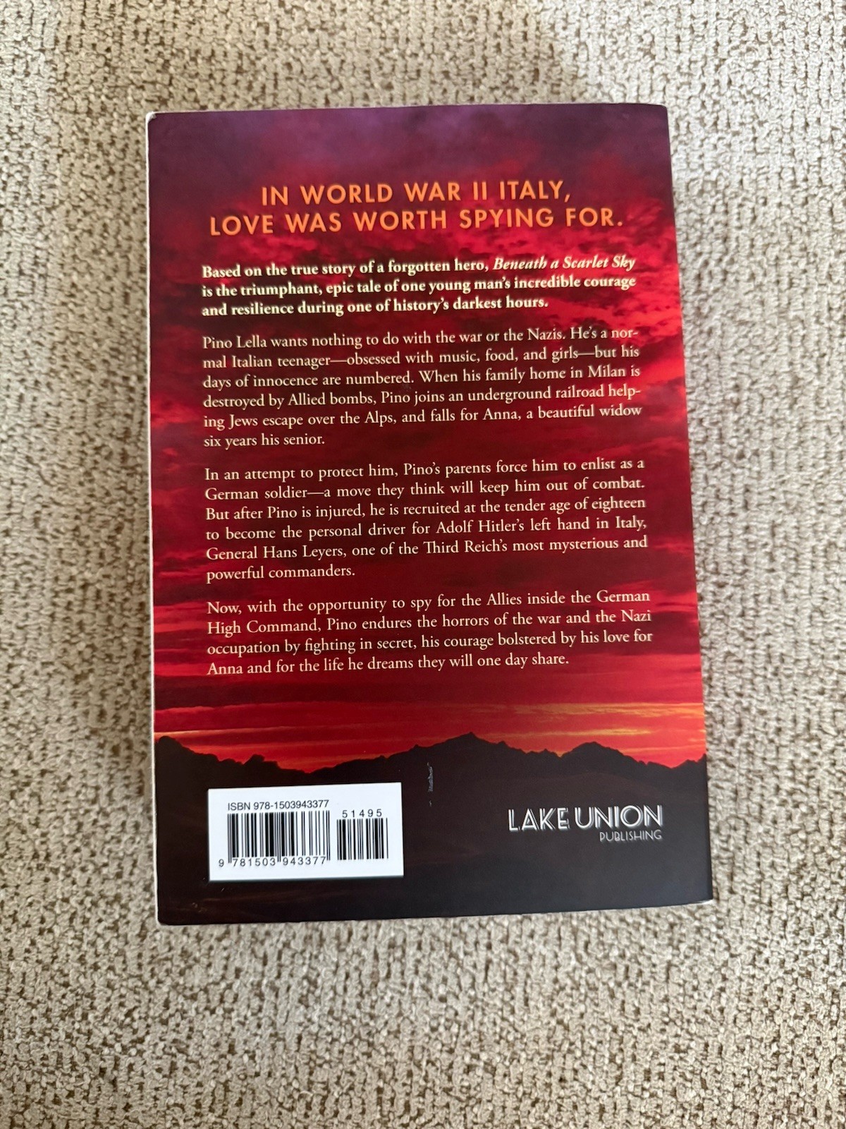 Beneath a Scarlet Sky : A Novel by Mark Sullivan (2017, Trade Paperback)