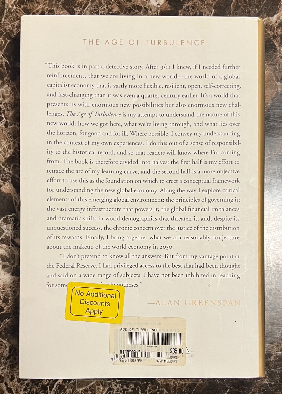 Alan Greenspan The Age of Turbulence Hardcover Economic Biography w/ Dust Jacket