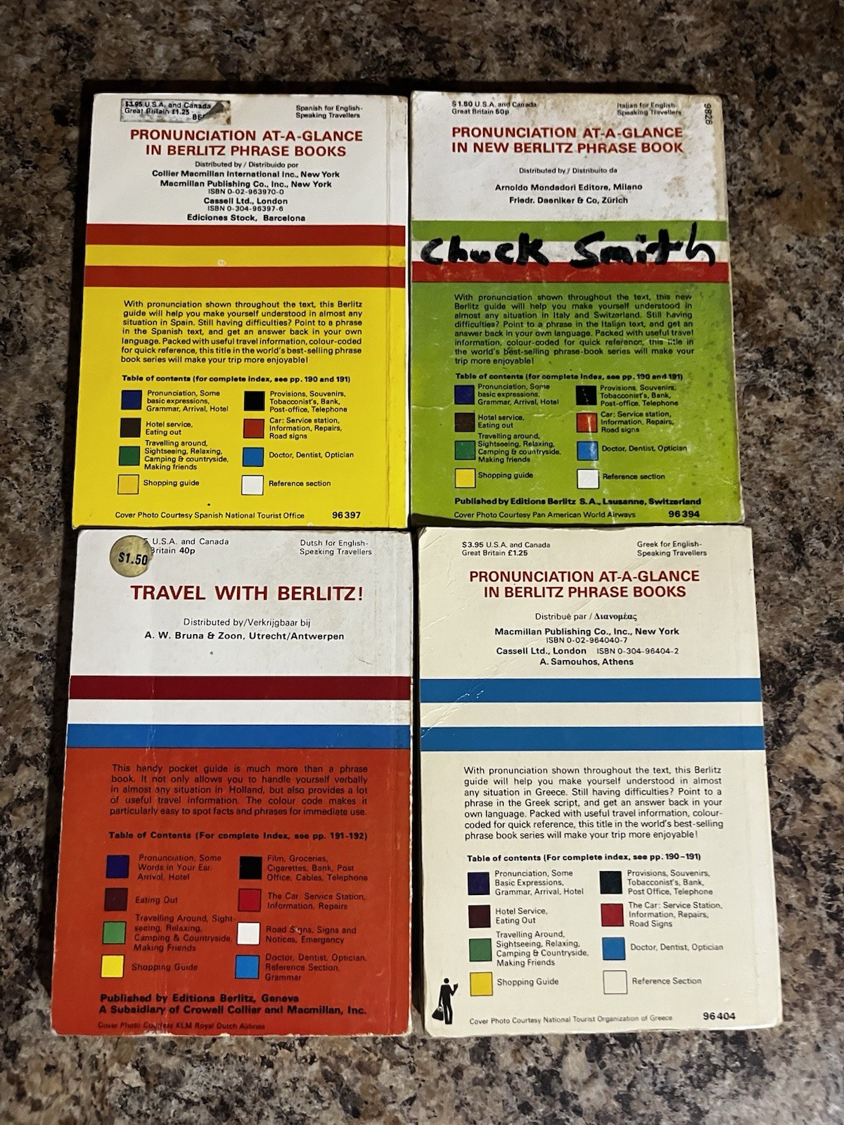 Berlitz Travel Language 4 Book Lot Italian Spanish Dutch 1970s Vintage Greek