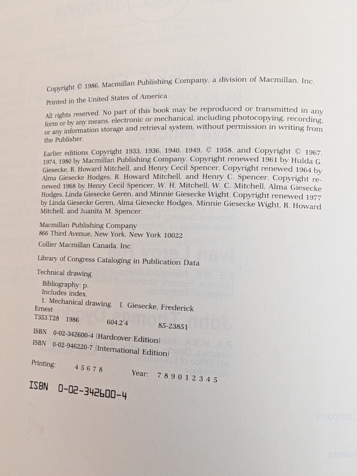 Book 1986 Technical Drawing 8th Edition by Frederick E. Giesecke