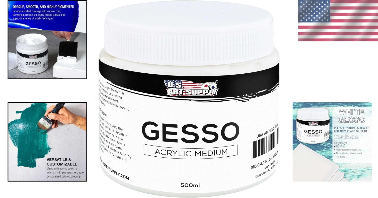 White Gesso Primer 16.9oz – Non-Toxic Gel for Artists‘ Canvas Prep