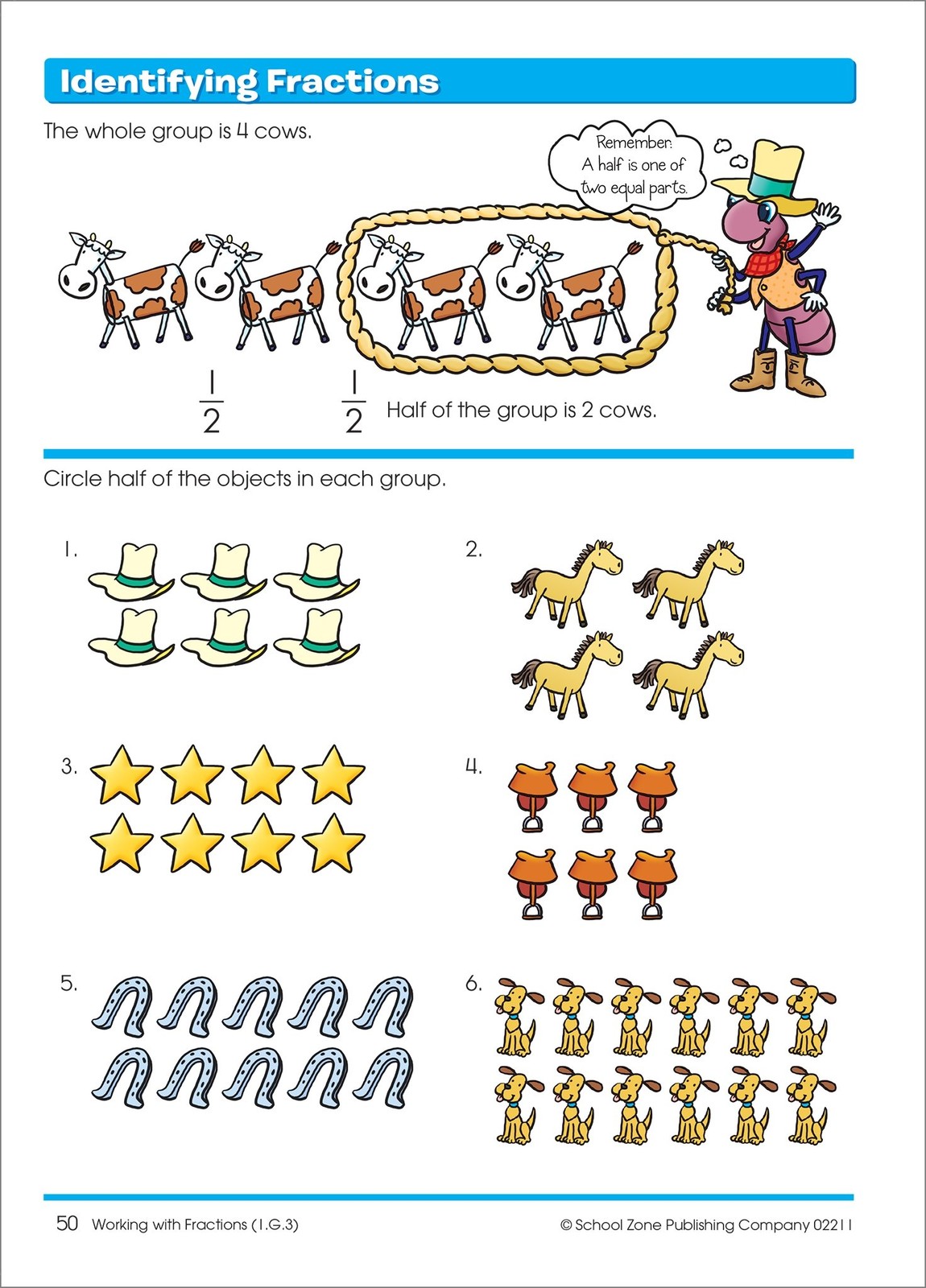 School Zone Time, Money & Fractions Workbook: 64 Pages, 1st Grade, Multicolor