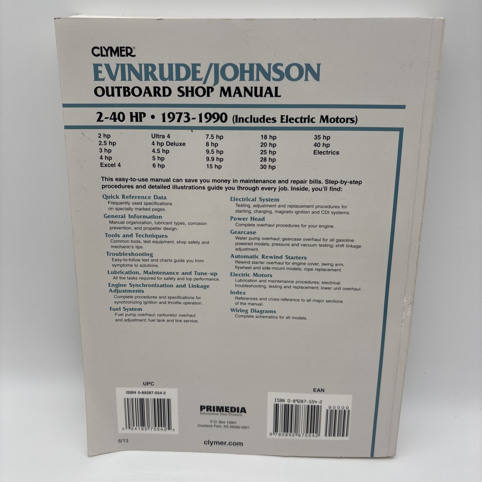 Evinrude/Johnson 2-40 HP OB 73-1990 by Penton Staff (2000, Trade Paperback)