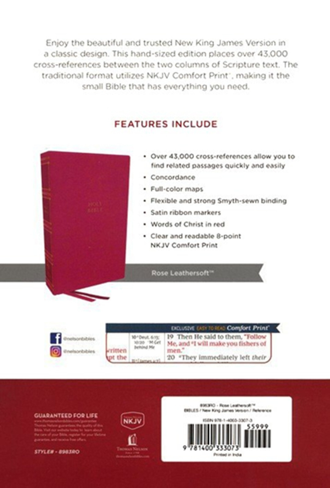 NKJV Compact Center-Column Reference Bible Rose BRAND NEW in Shrink Wrap!!