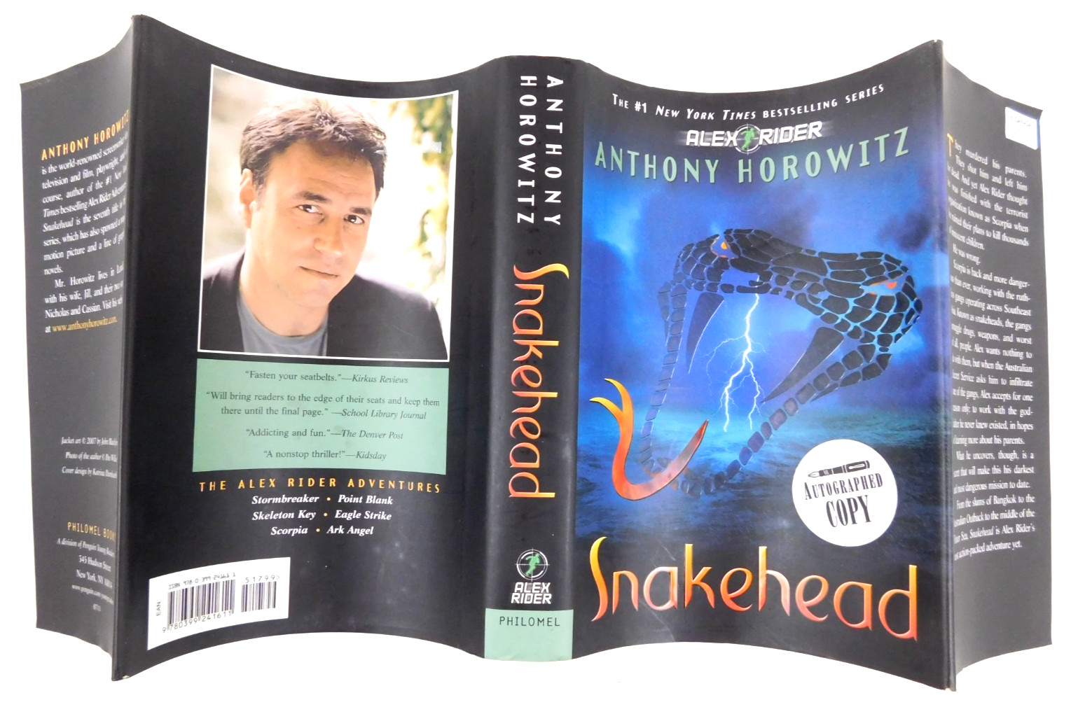 *SIGNED* First Edition ANTHONY HOROWITZ hardcover & jacket SNAKEHEAD 383 pages