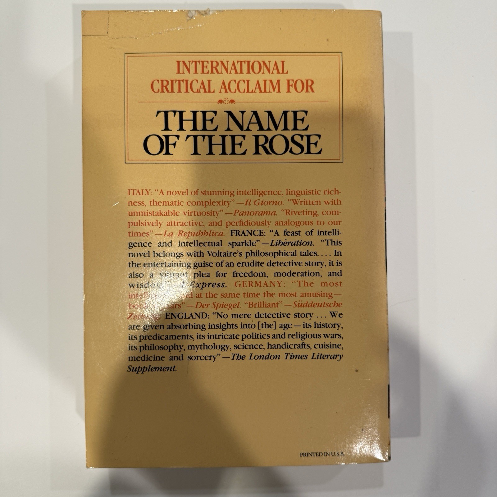 Vintage 1983 The Name of the Rose Umberto Eco 1st US Edition Paperback HBJ