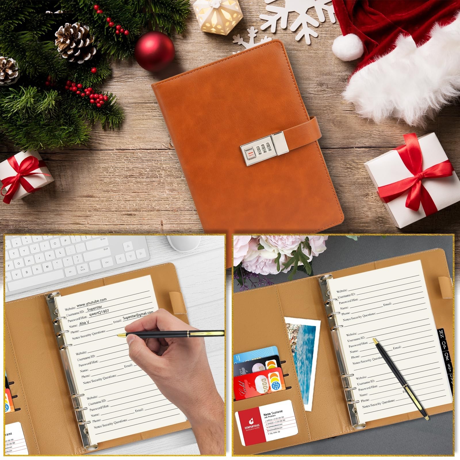 Password Organizer Book with Lock & Alphabetical Tabs, 302 Pages, Refillable A5