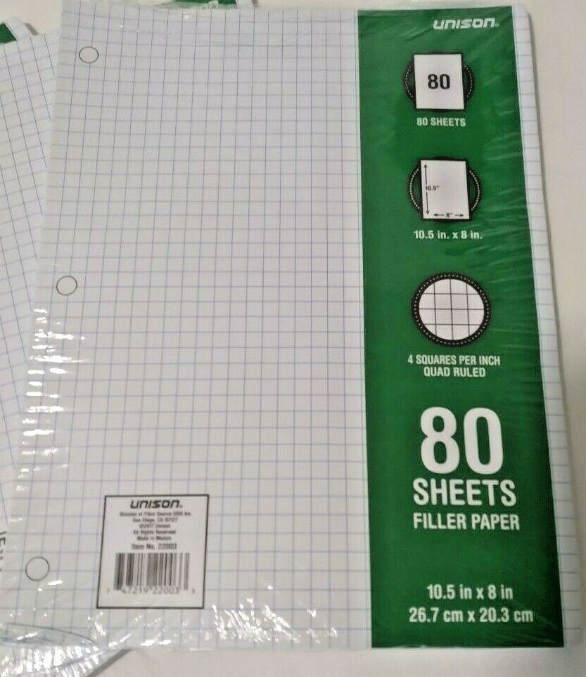 240 SHEET GRAPH RULED FILLER PAPER 4 SQUARES 10.5×8 IN RING 2 SIDED QUAD 3 PACK.