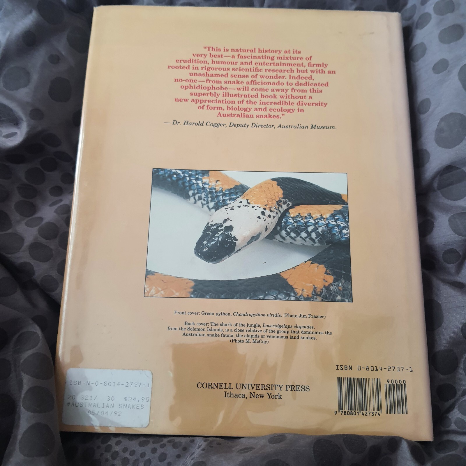 VTG AUSTRALIAN SNAKES: A NATURAL HISTORY Richard Shine Hardcover Dust Jacket VG