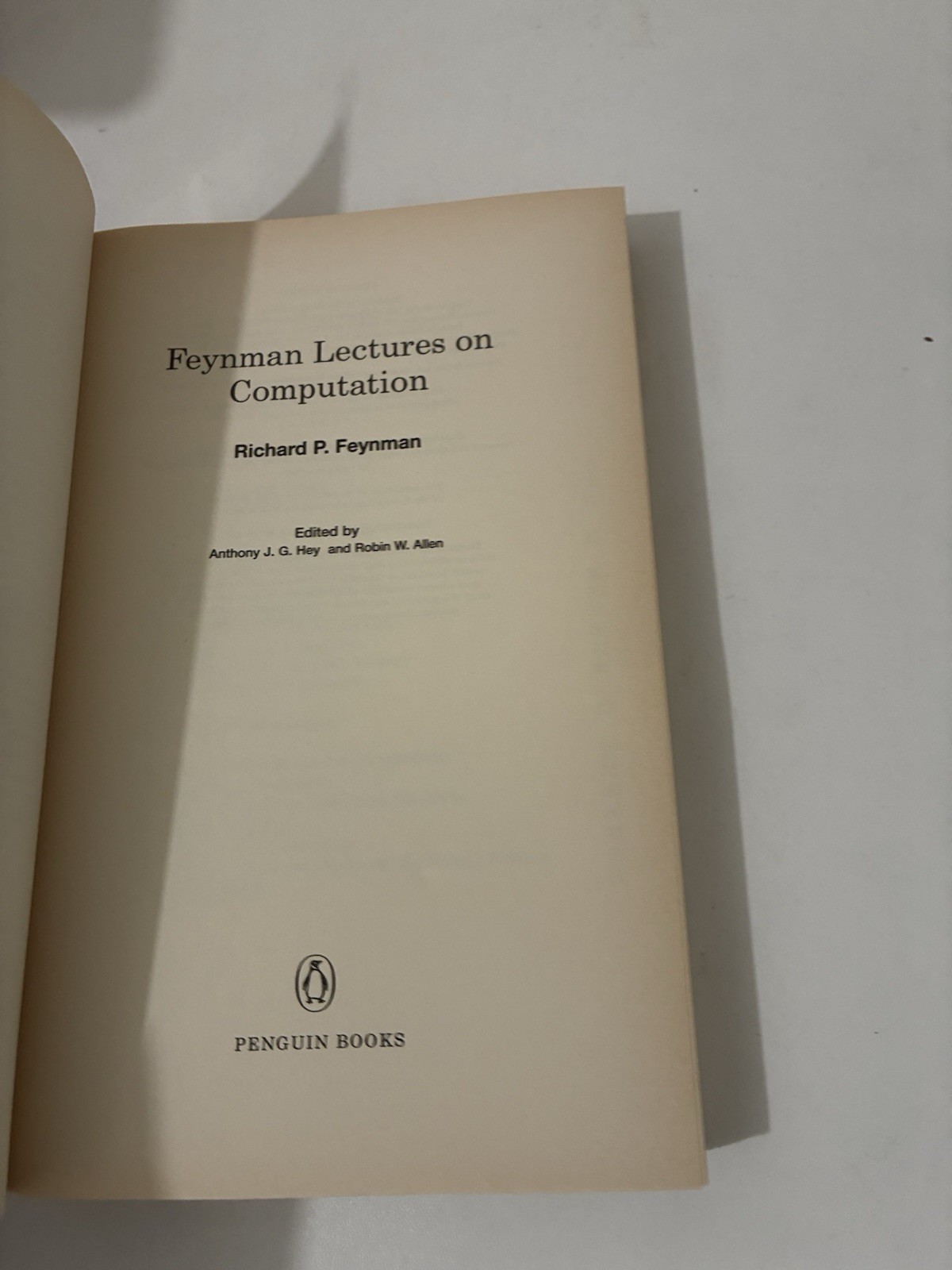 Feynman Lectures On Computation -Richard Feynman 1st Edit – Penguin B -Paperback