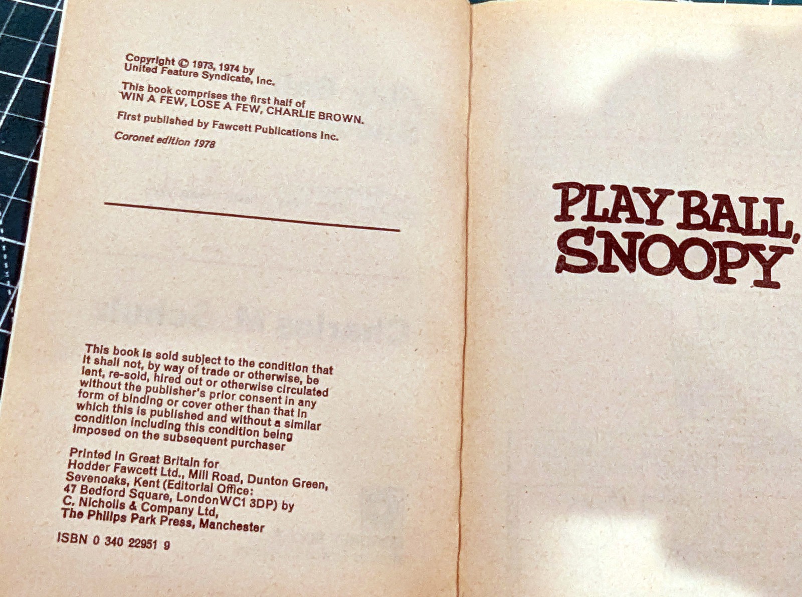 Play Ball, Snoopy (Coronet 1st, 1978) Charles M Schulz