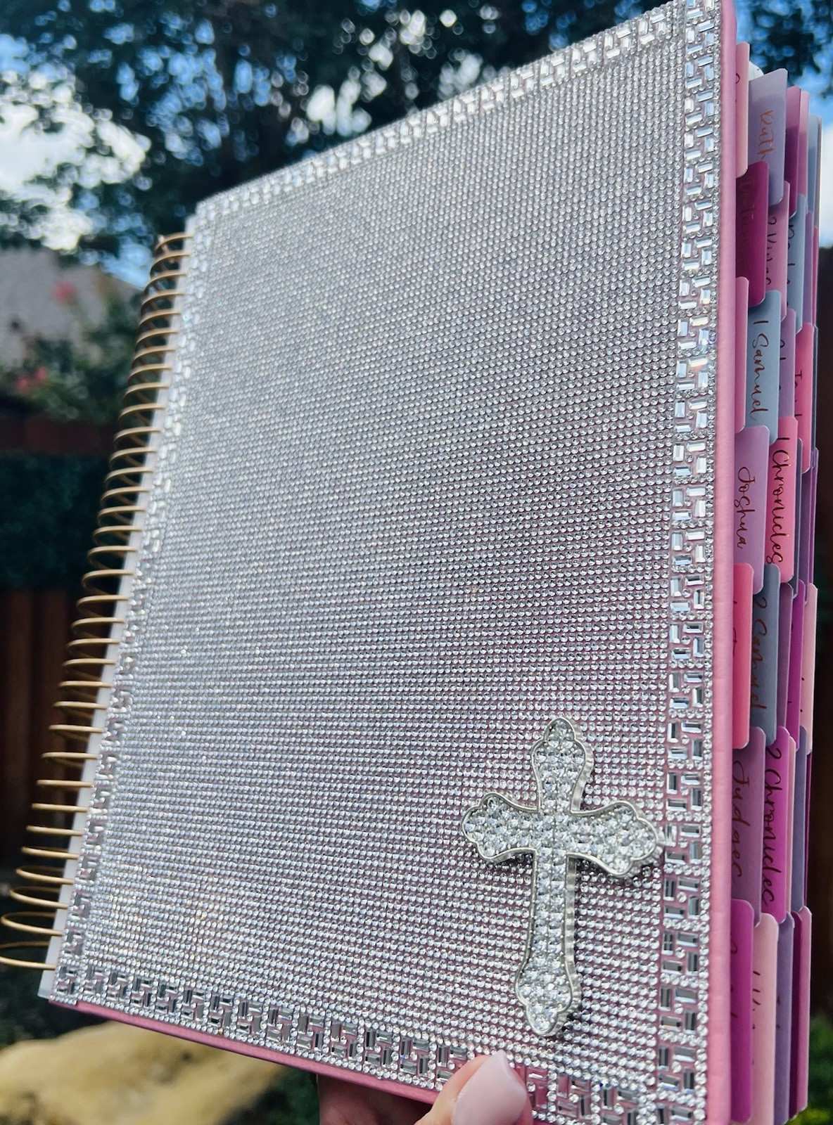 KJV Creative Journaling Bible, Rhinestone Crystal Cover, Spiral-Bound with Cross