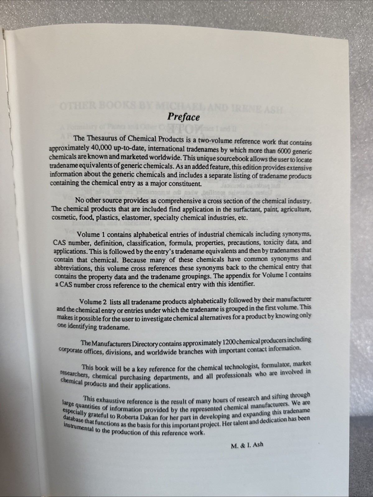 Industrial Chemical Thesaurus 2nd Edition By Ash, Michael & Irene Ash Vol 1-2.