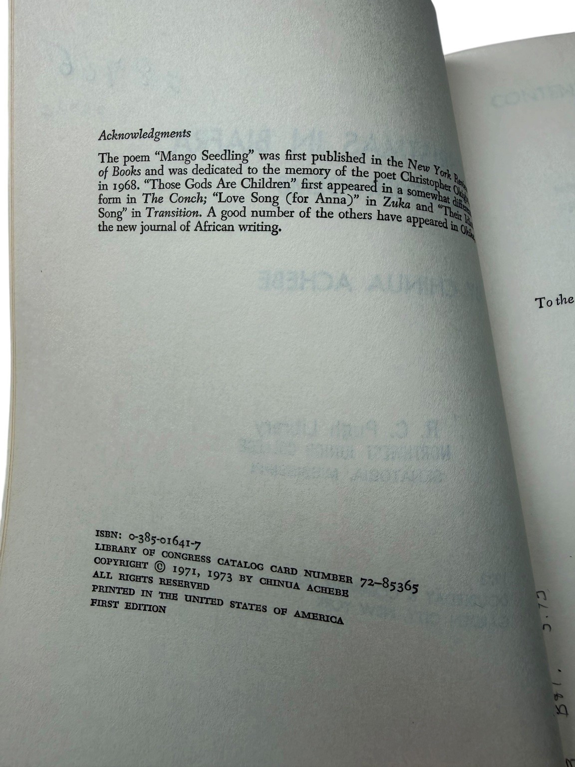 Christmas in Biafra and Other Poems Chinua Achebe 1973 First Edition Doubleday