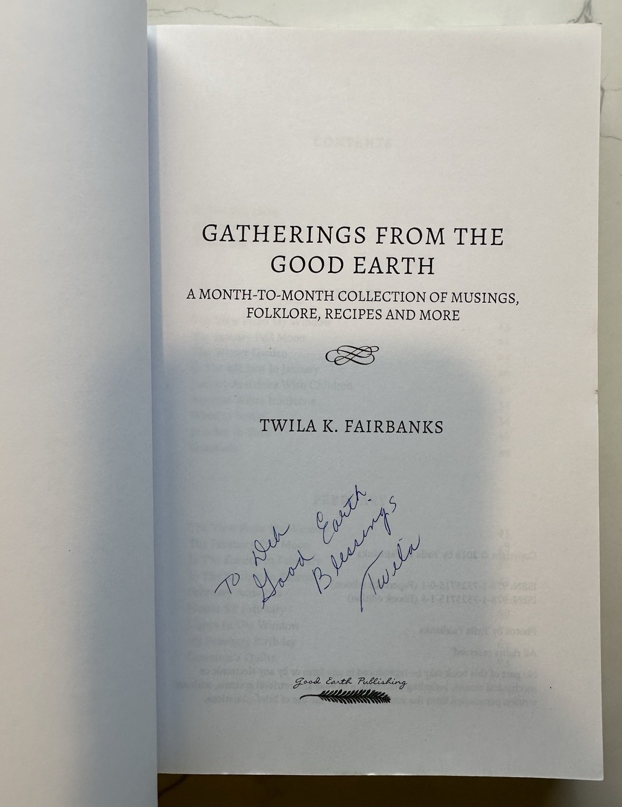 *Gatherings from the Good Earth: A Month-To-Month Collection of Recipes *Signed*