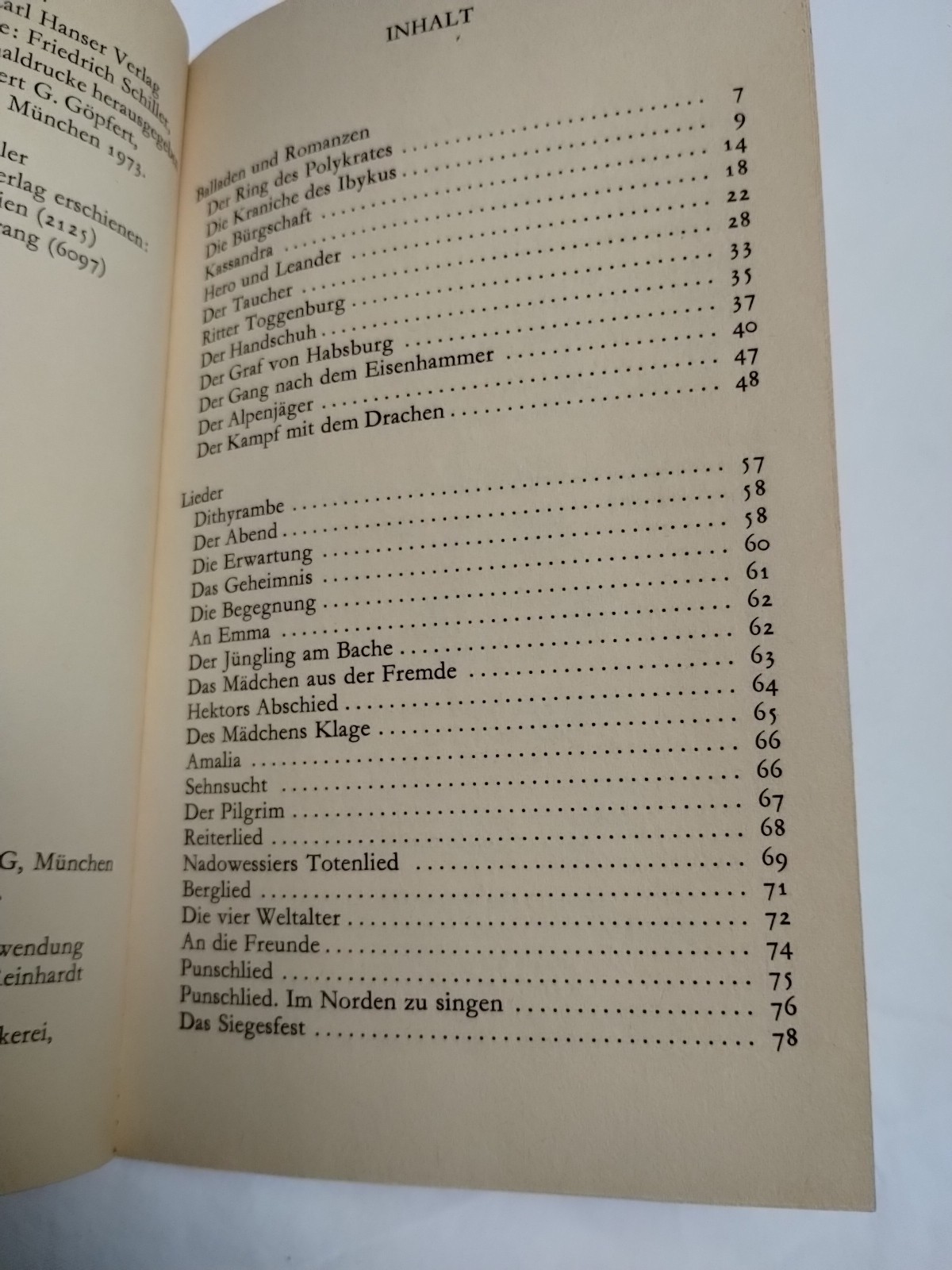 Balladen, Romanzen Und Lieder by Friedrich Schiller 1984 Vintage German 80’s PB