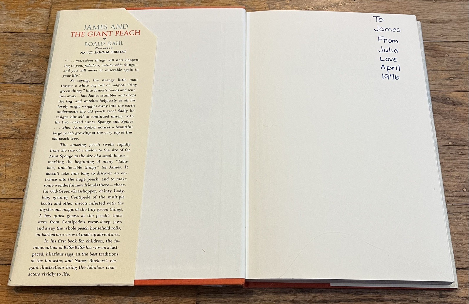 JAMES & THE GIANT PEACH : Roald Dahl : illus Nancy Ekholm Burkert : vintage hbdj