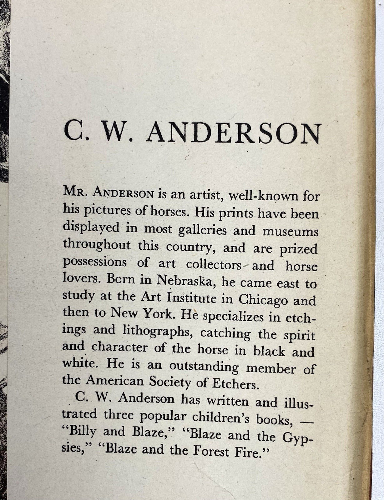 Black, Bay and Chestnut: Profiles of Twenty-Favorite Horses by C.W Anderson 1939
