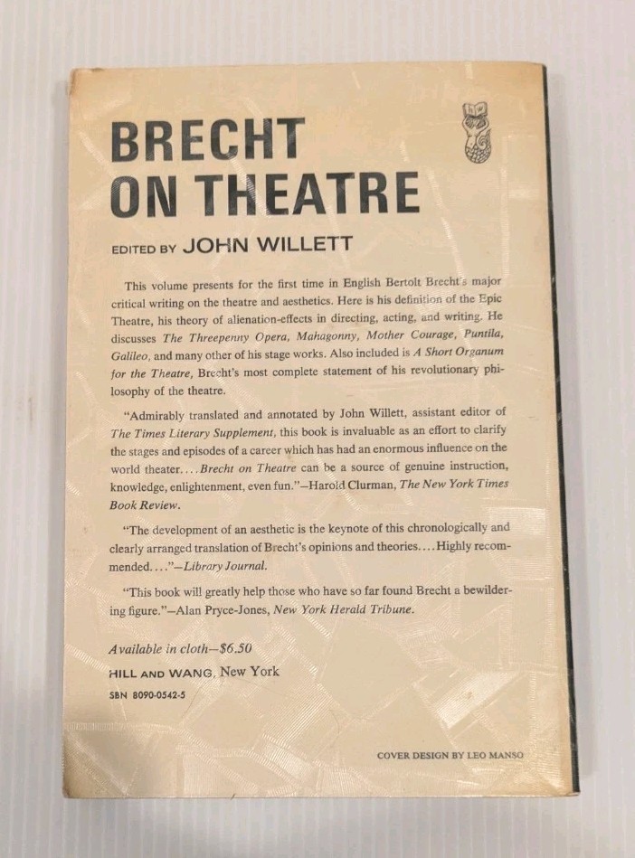 RARE Brecht on Theatre, John Willett 1964 Hill & Wang TRUE 1st Ed Textured Cover