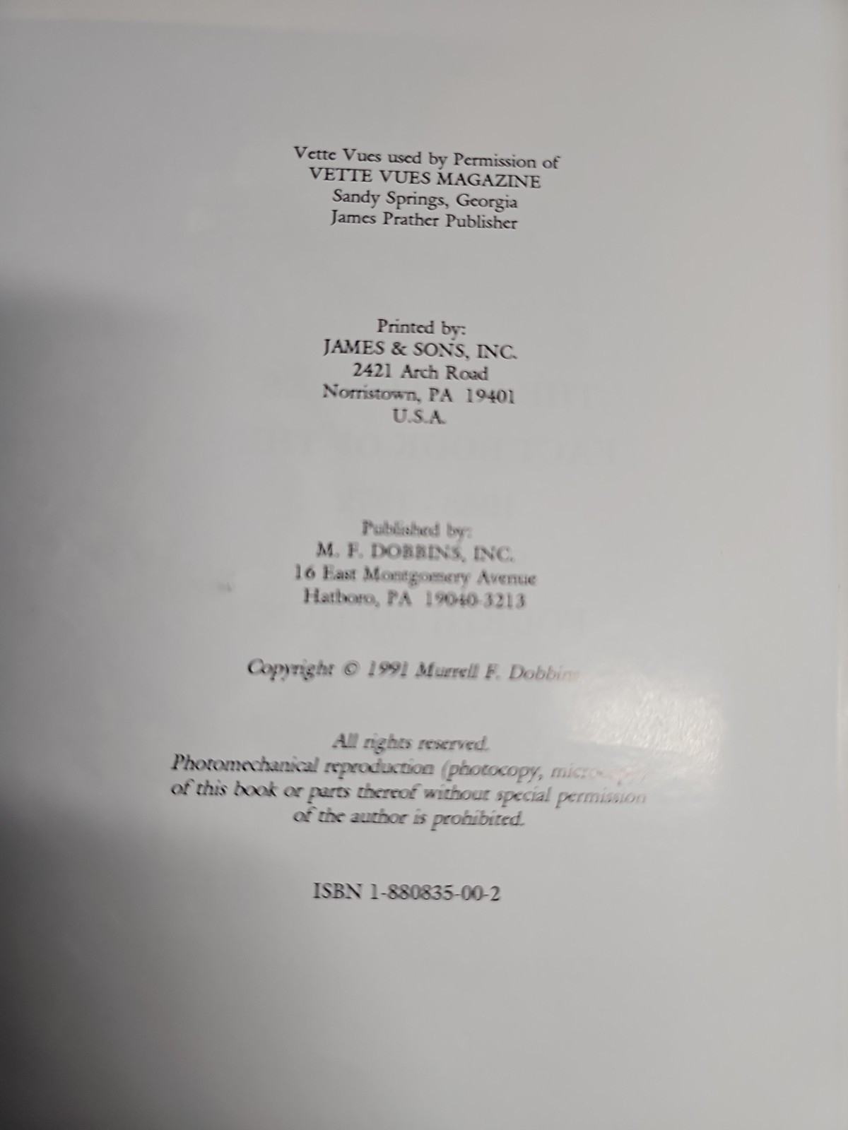 Vette Vues Fact Book Of The 1968-1972 Stingray by M.F. Dobbins (Fourth Edition)