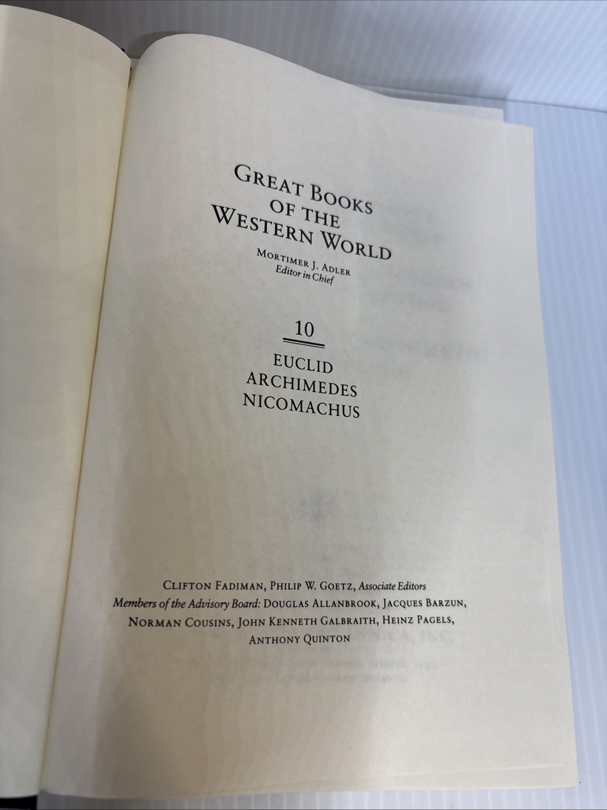Great Books encyclopedia Euclid Archimedes Nicomachus Britannica #10/1990