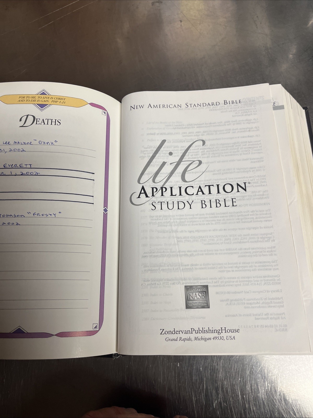NASB Life Application by Zondervan Staff (2000, Hardcover) Has Pen Writing