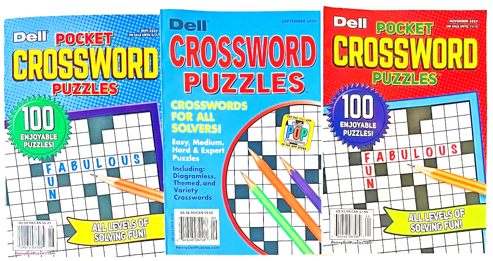 NEW Lot of 3 Penny Press Dell Original & Pocket Crosswords Puzzle Books