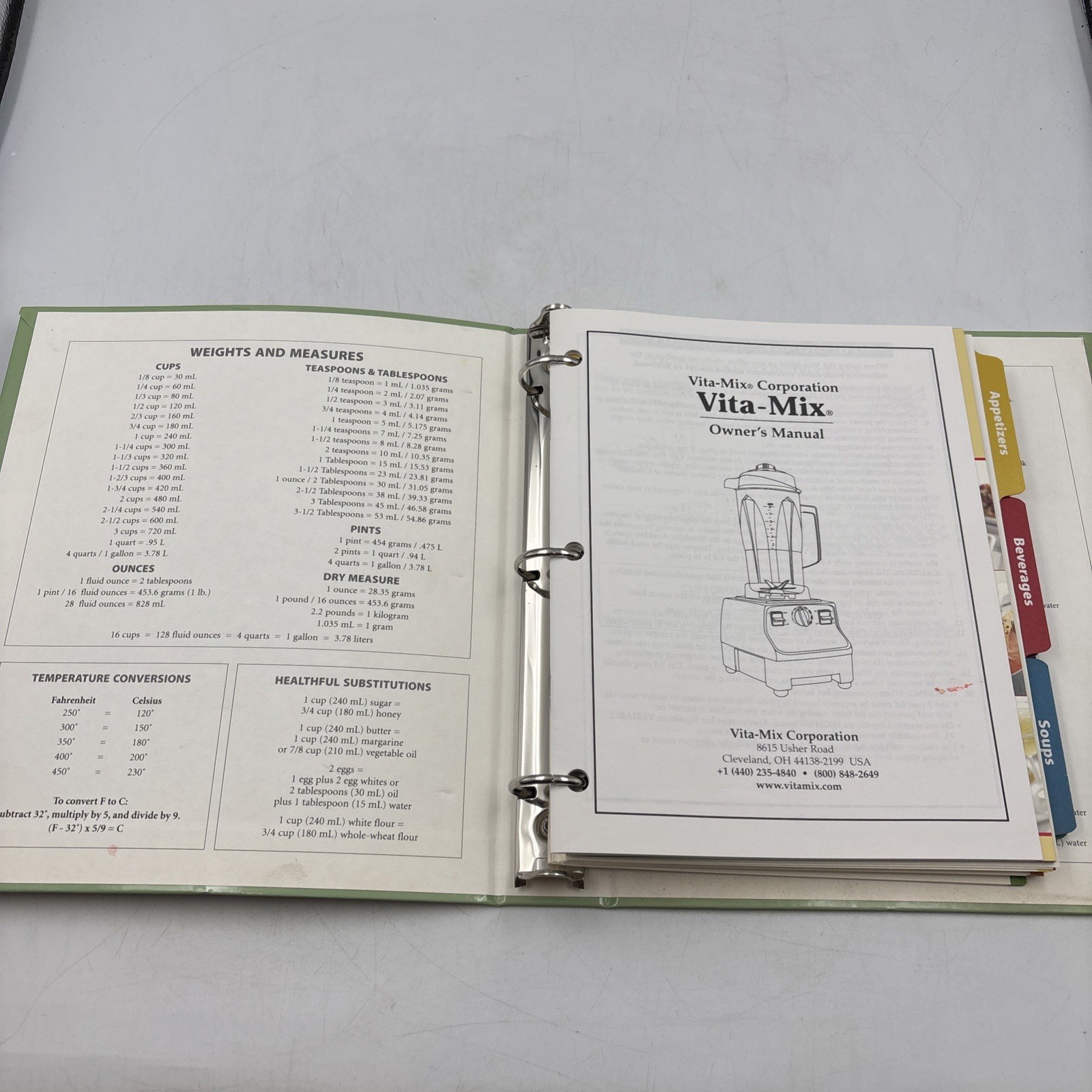 Vita Mix Whole Food Recipes For Better Living Cookbook Hardcover 3 Ring Binder