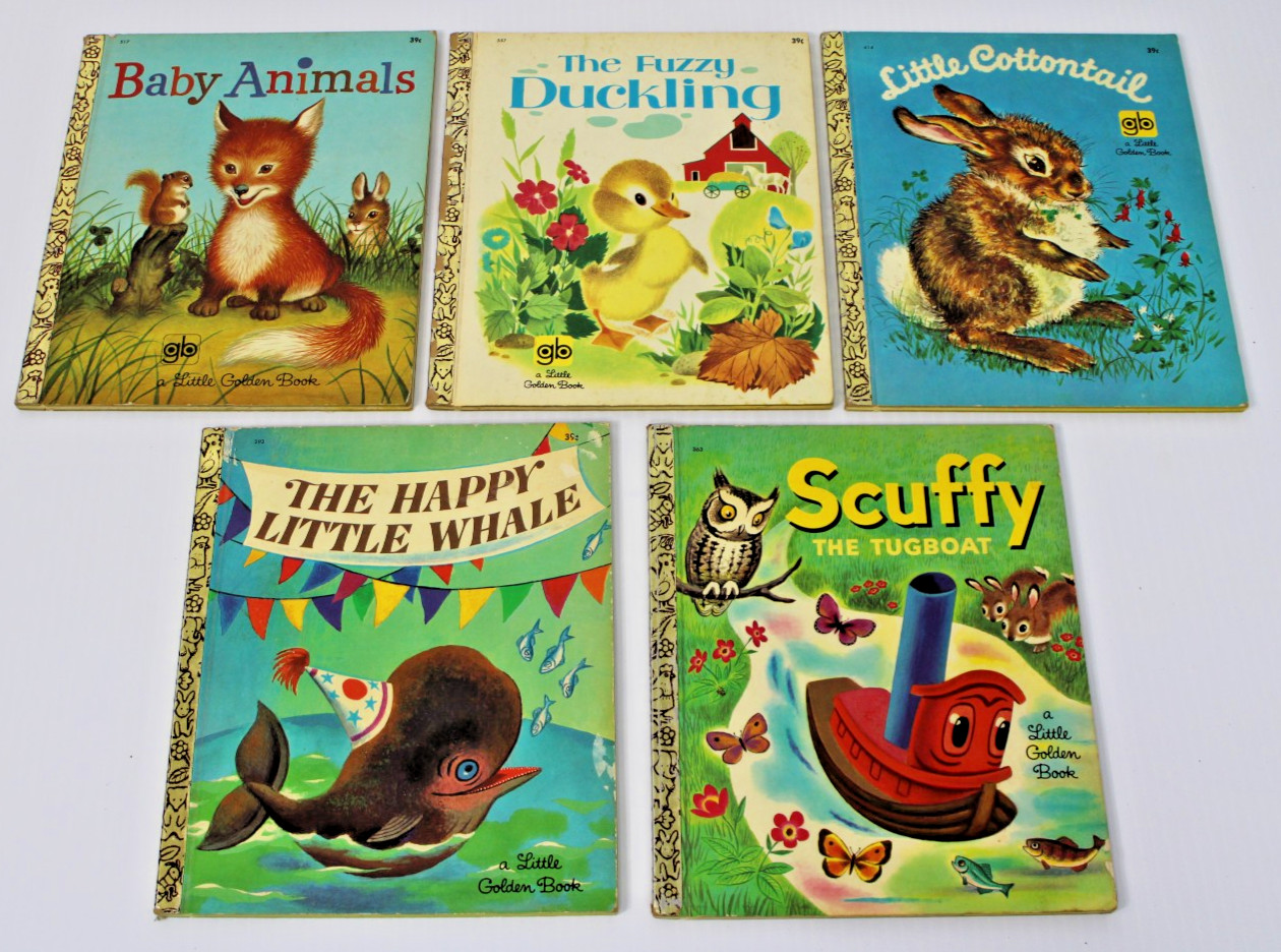 5 Vintage Little Golden Books- Baby Shower Gift Retro Nursery Cozy Kids‘ Stories