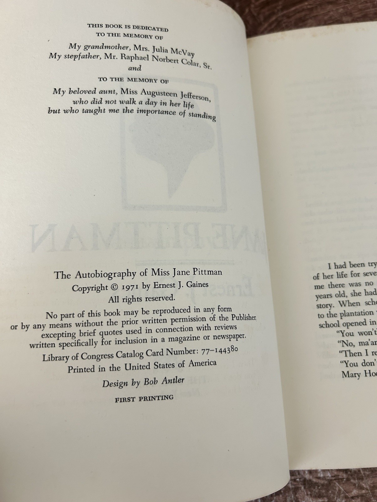 The Autobiography of Miss Jane Pittman by Ernest J. Gaines (1st Edition 1971)