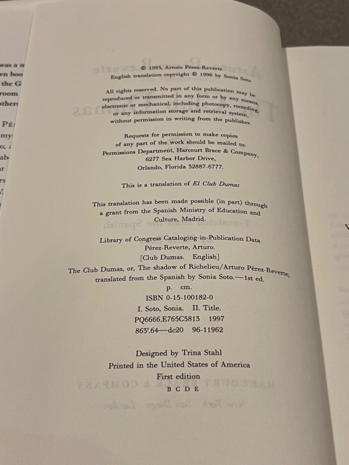 The Club Dumas by Arturo Pérez-Reverte (First Edition, 2nd Printing Hardcover)