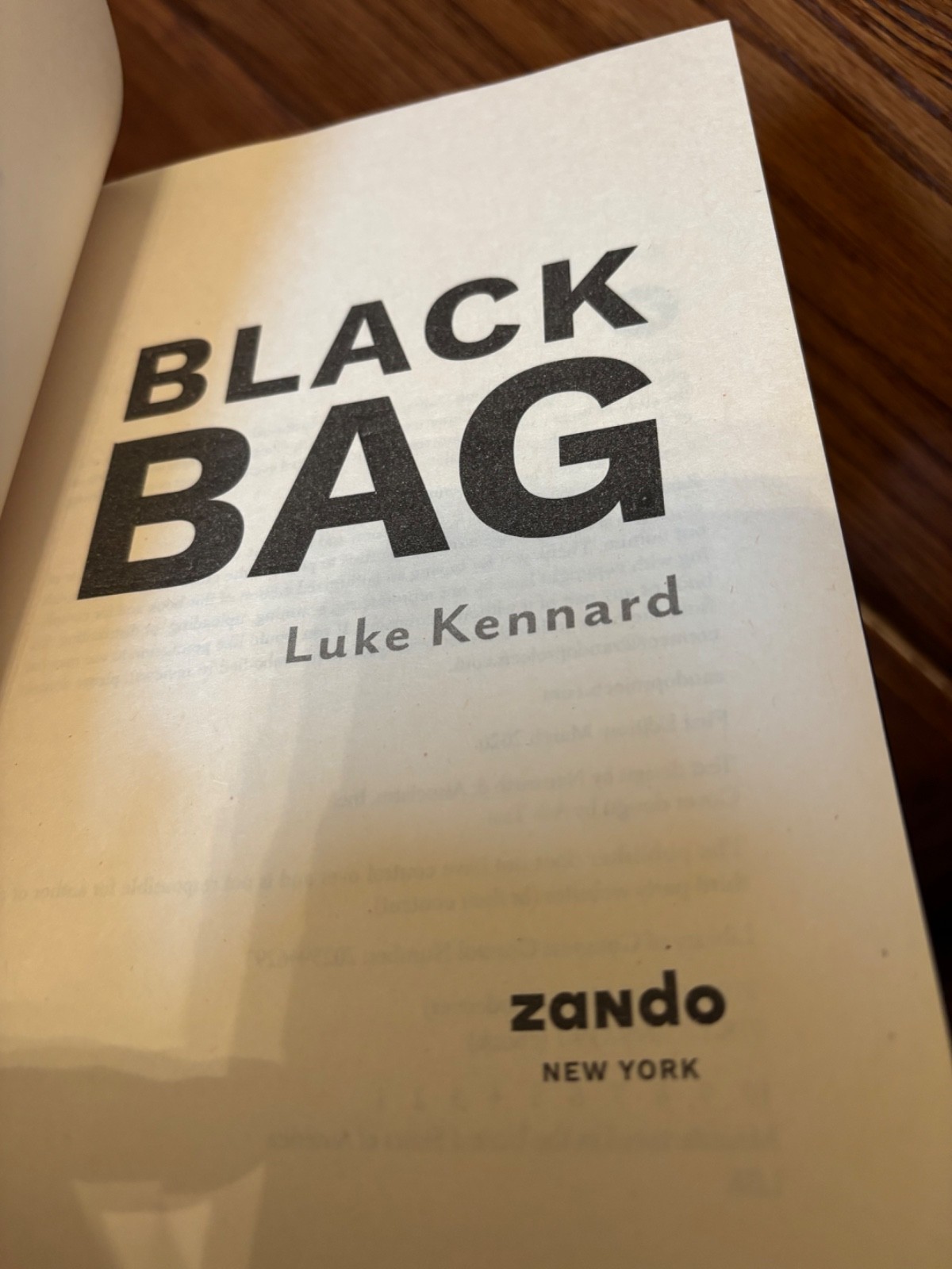 Black Bag. Luke Kennard 1st HC Ptg. Zando 2026. Near Fine Unread