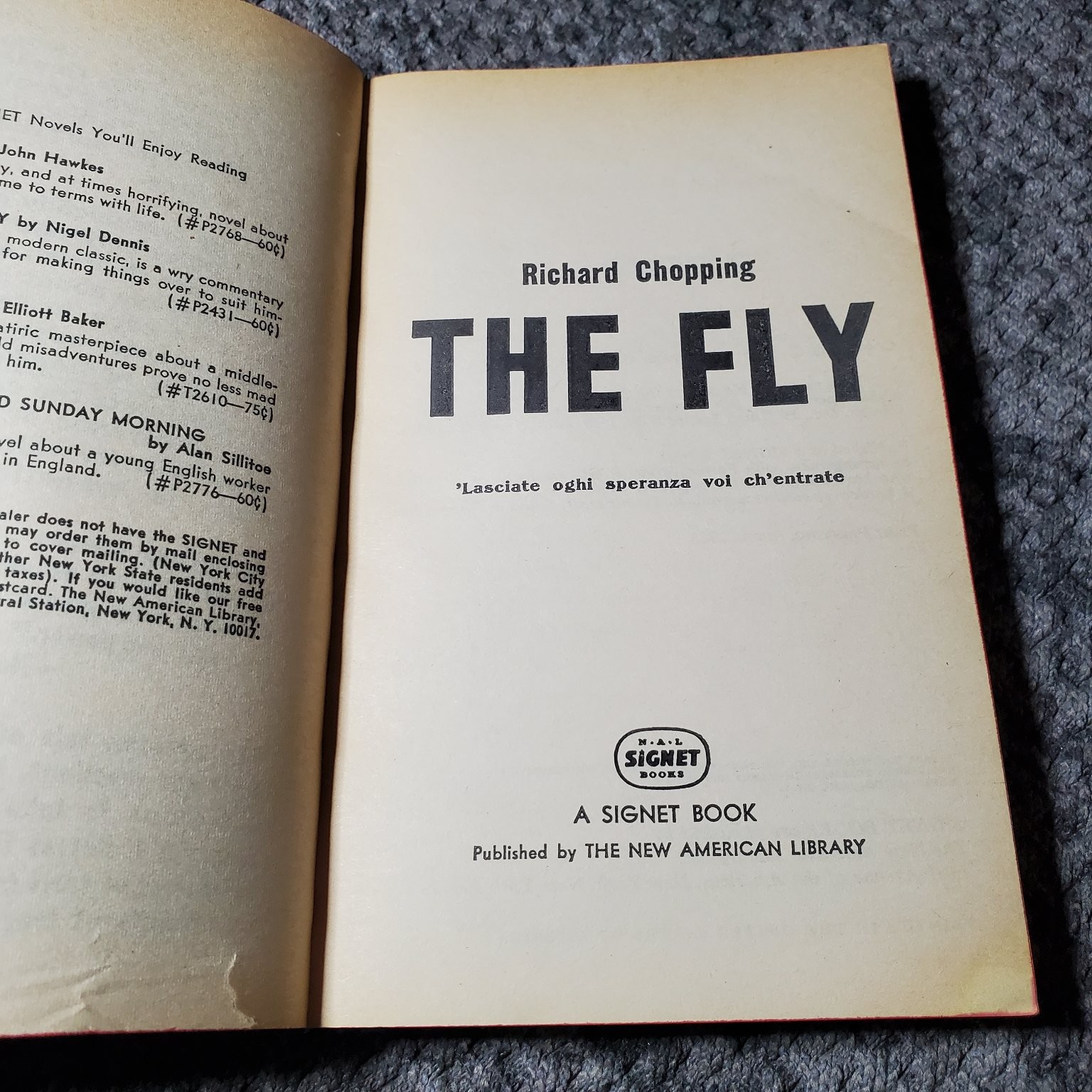 The Fly Richard Chopping 1966 First Printing Signet Book Horror Novel