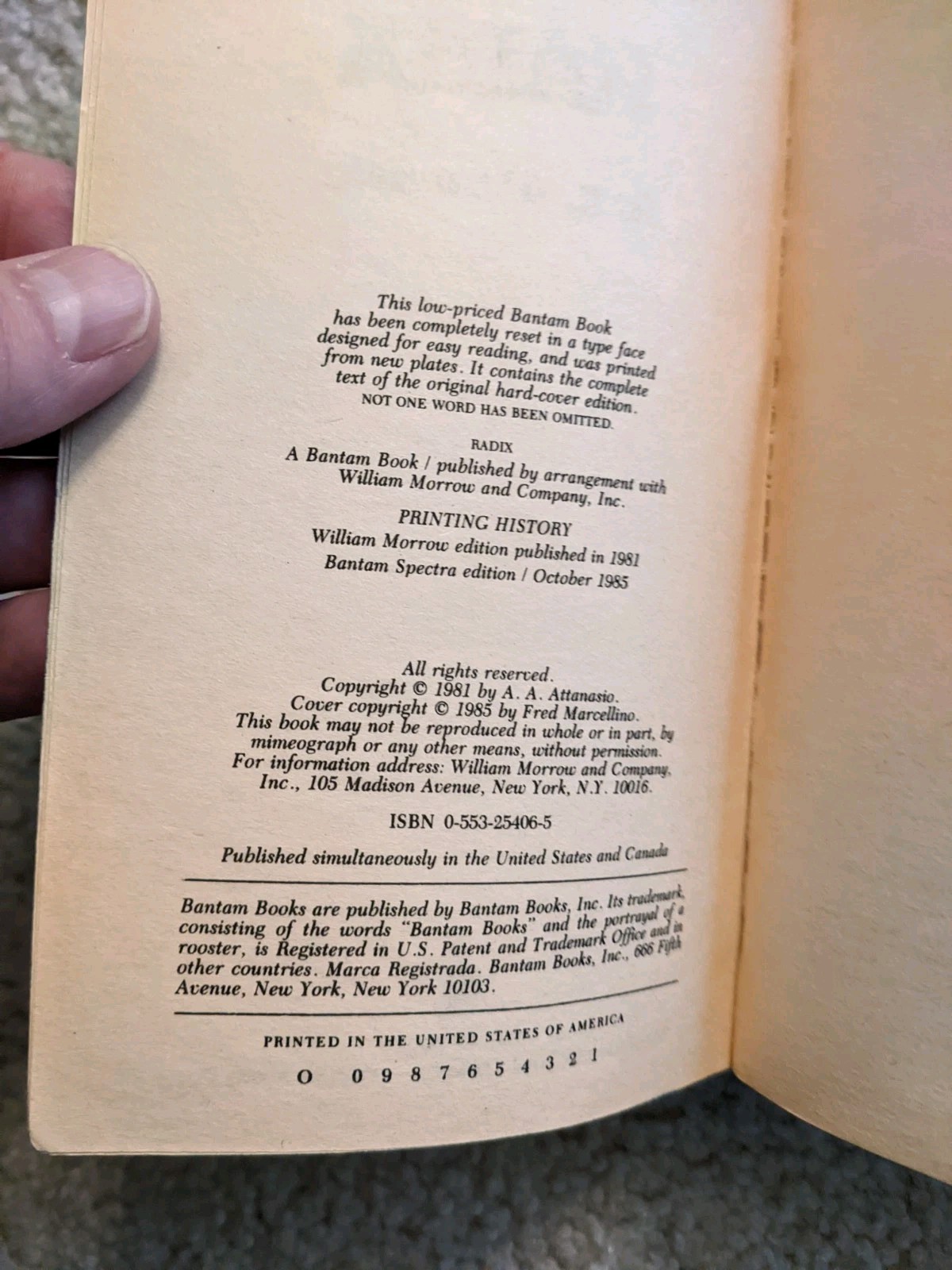 Radix By A.A. Attanasio, Bantam Books, 1985. First PB Edition, First Printing.