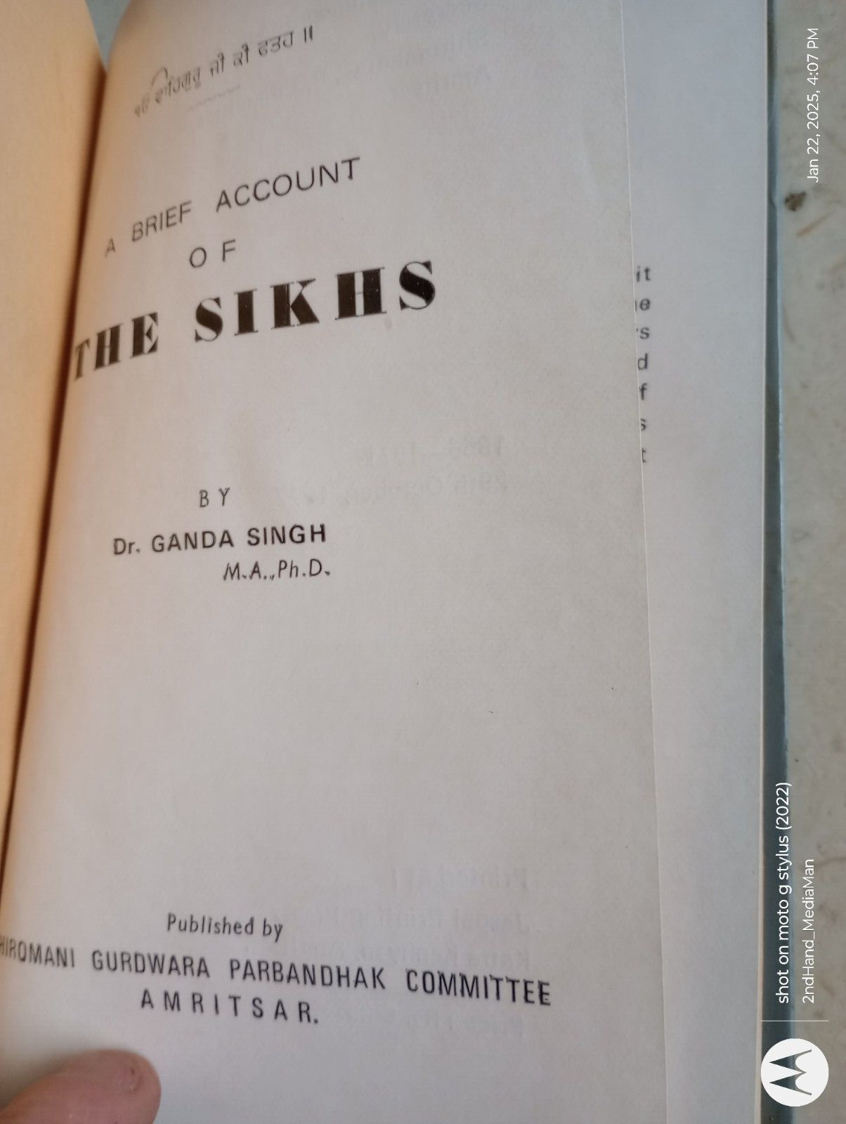 1977 A BRIEF ACCOUNT OF THE SIKHS GANDA SINGH HC/HARDCOVER BOOK