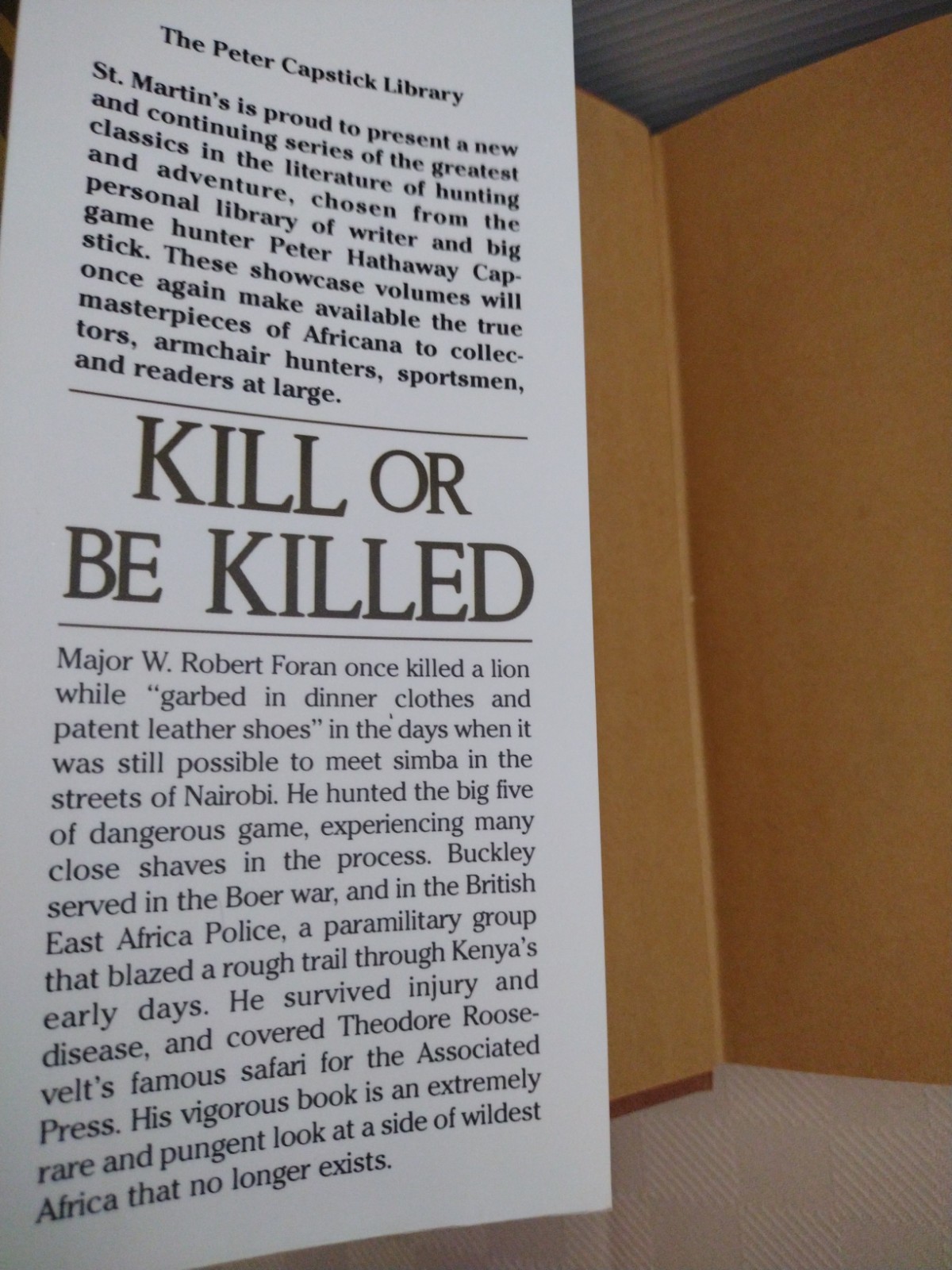 Kill or Be Killed Major W Robert Foran Peter Capstick series Africa Hunting HB