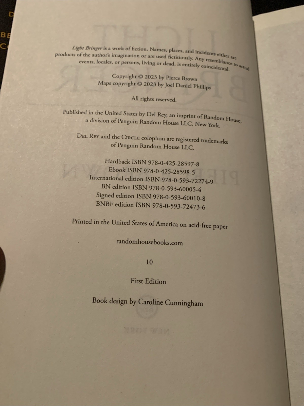 Light Bringer by Pierce Brown 2023 Hardcover 1st Edition 10th Printing