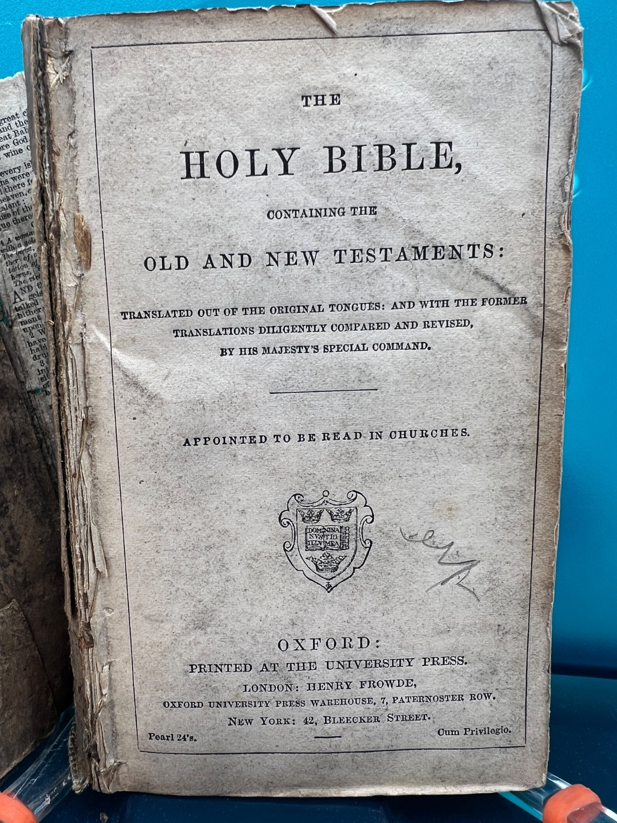 Antique Oxford University Press The Holy BibleLeather Brass Corner Plates 1800s