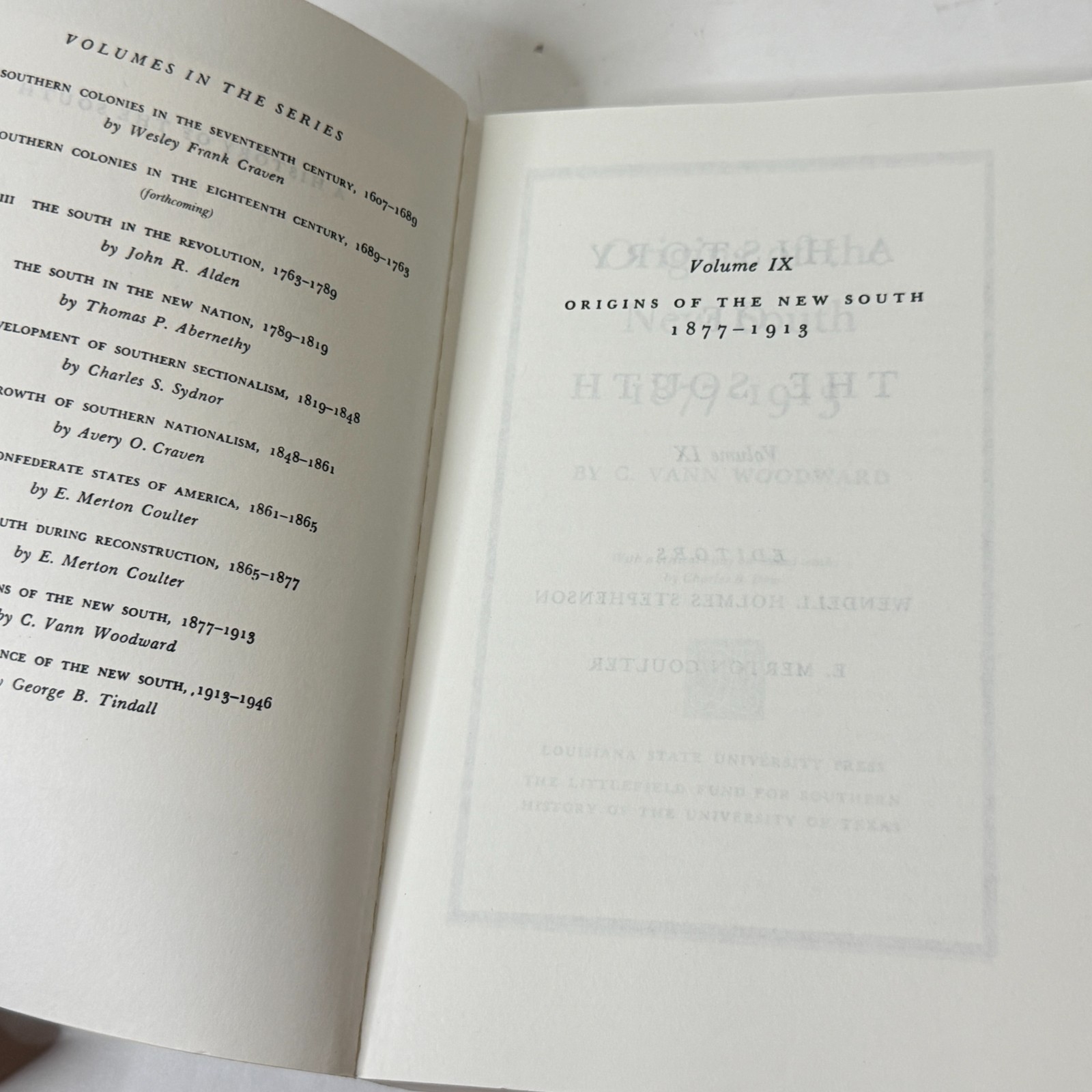 Origins of the New South 1877-1913 C Vann Woodward 1951 ©1993 Printing LSU Press